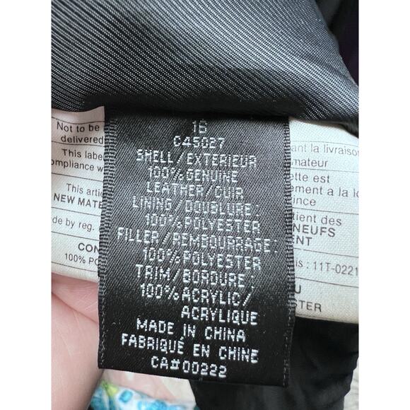 Vintage 90s Y2k Black Soft Leather Coat Cinched Waist Mid Length Sz 16 Faux Fur - Picture 9 of 16